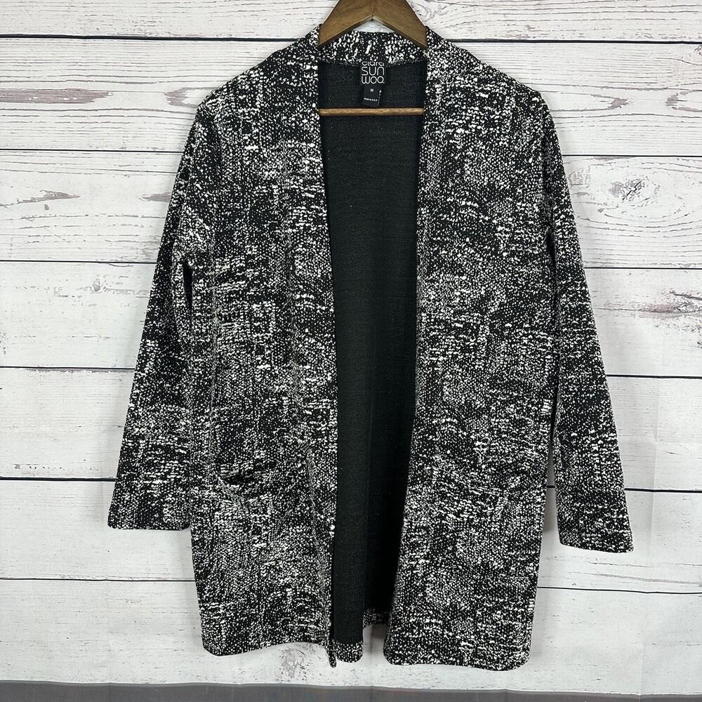 Clara Sun Woo Jacket Womens Medium Black‎ Textured Open Artsy Career Chruch